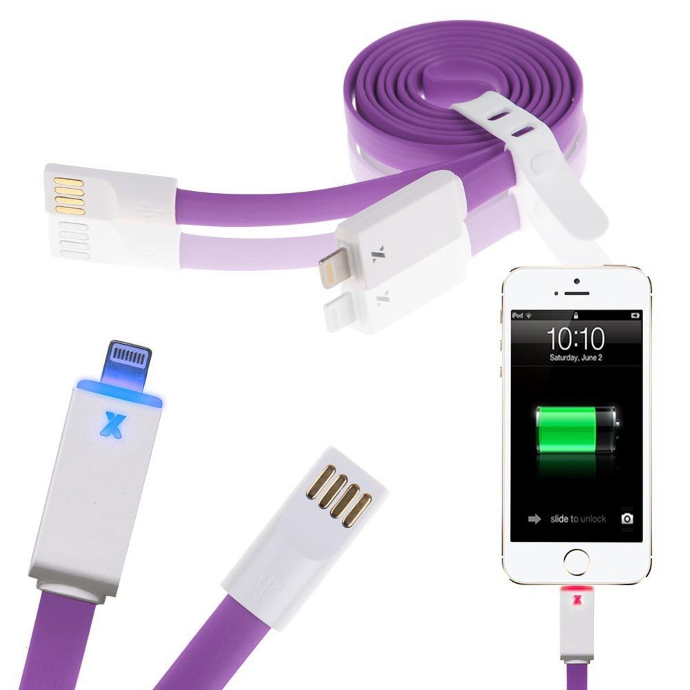 LED Flat USB Charger Charging Sync Data Cable for iPhone 5 5S 5C 6 6Plus iPod ( COLOR PURPLE