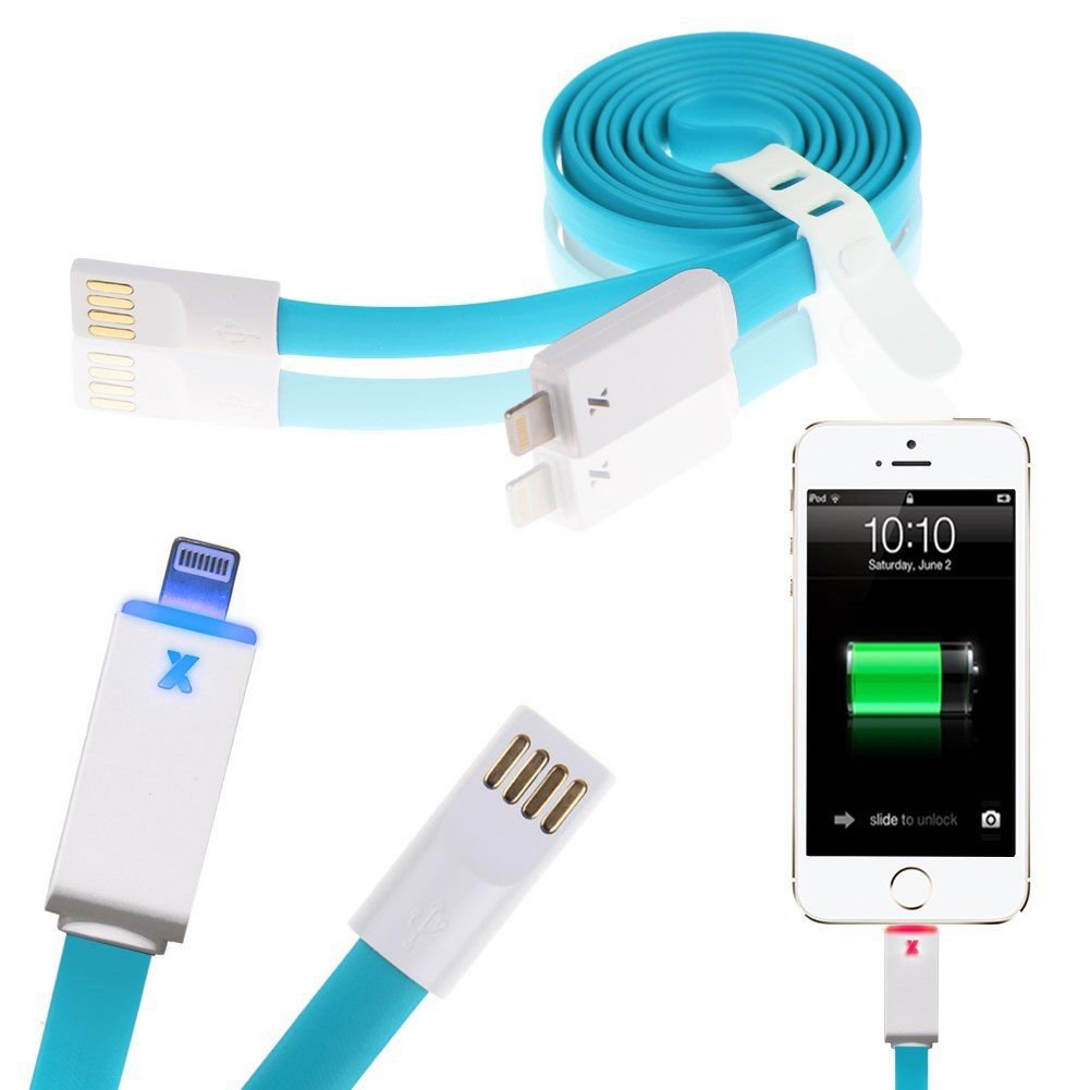 LED Flat USB Charger Charging Sync Data Cable for iPhone 5 5S 5C 6 6Plus iPod ( COLOR BLUE