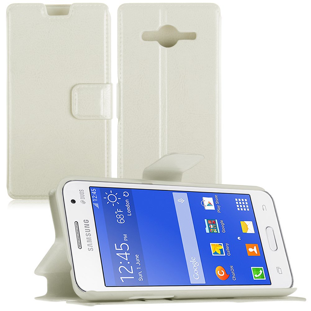Flip PU Leather Wallet Case Cover Stand for Samsung Galaxy Core 2 Dual SIM G355H (COLOR WHITE
