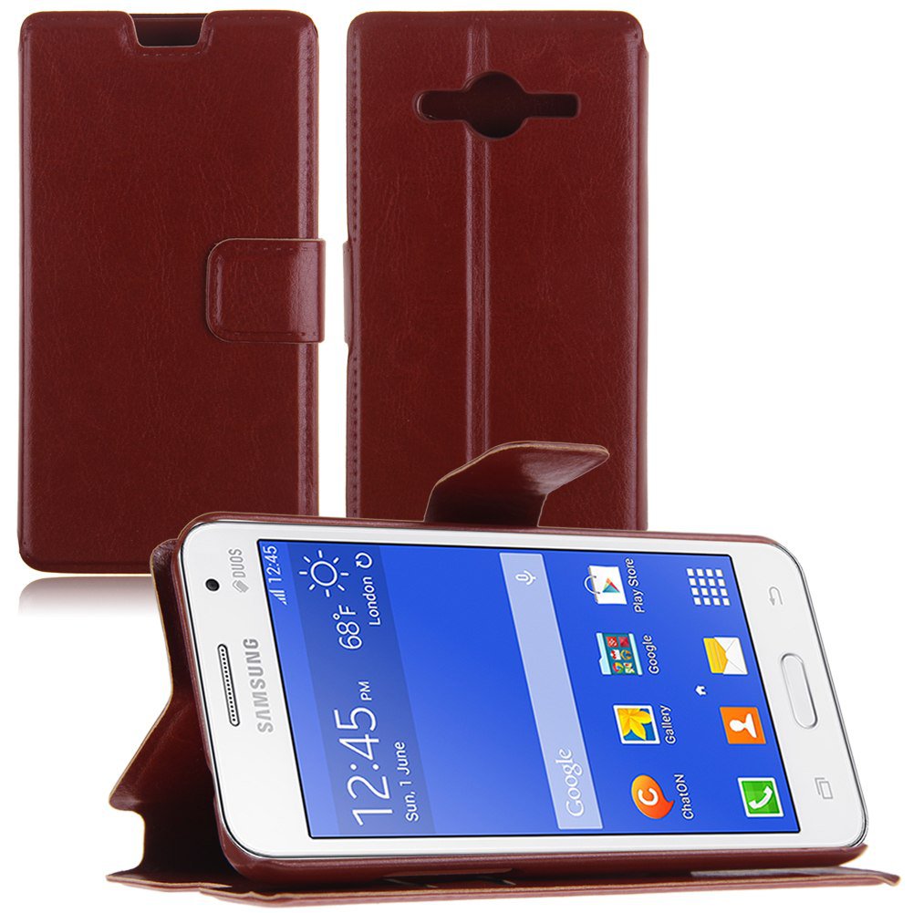 Flip PU Leather Wallet Case Cover Stand for Samsung Galaxy Core 2 Dual SIM G355H (COLOR BROWN