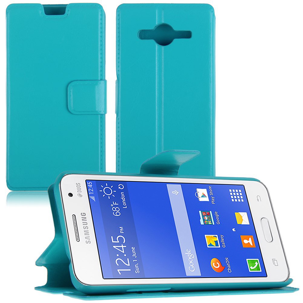 Flip PU Leather Wallet Case Cover Stand for Samsung Galaxy Core 2 Dual SIM G355H (COLOR LIGHT BLUE