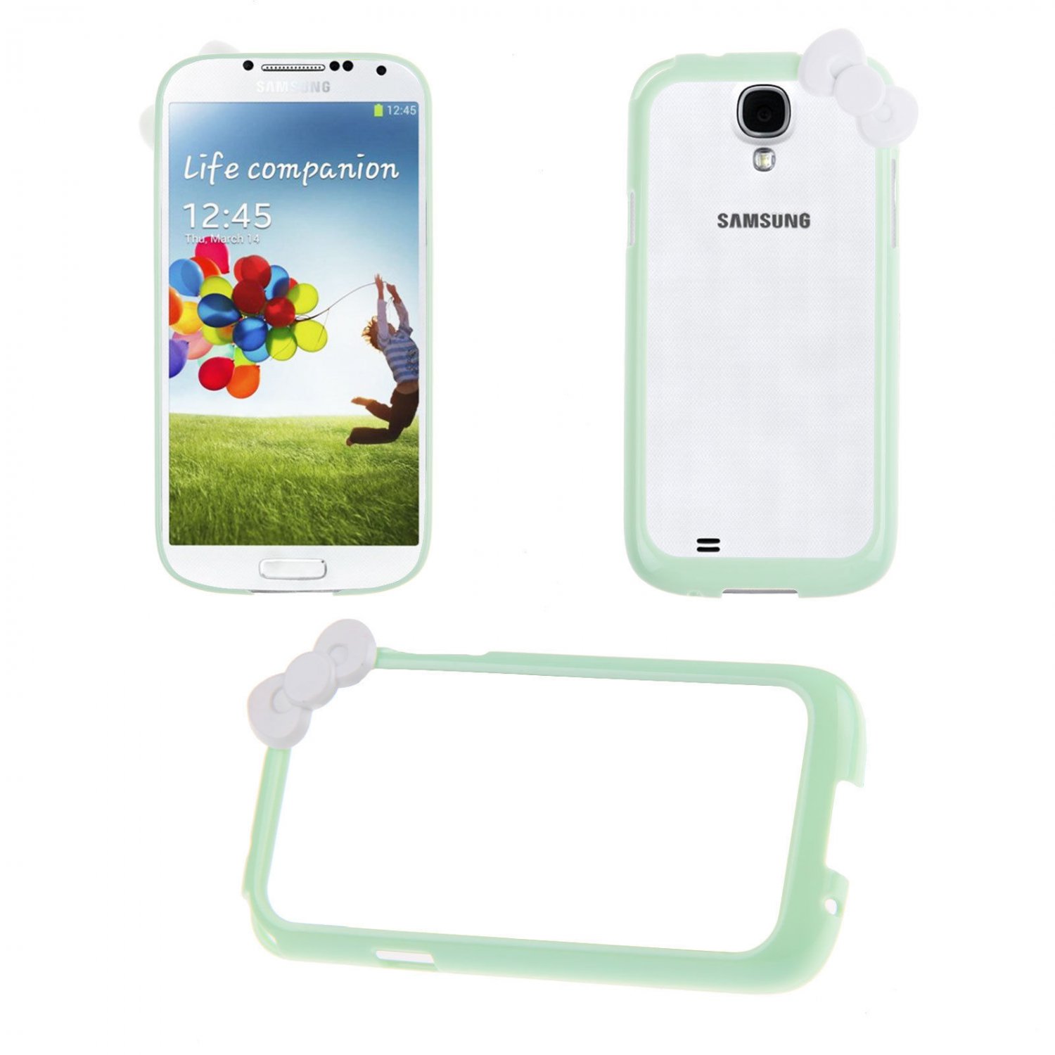 Bowknot Hard PC Bumper Frame Cover Case for Samsung Galaxy S4 SIV i9500(COLOR mint green