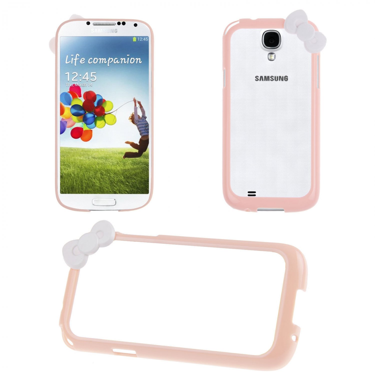Bowknot Hard PC Bumper Frame Cover Case for Samsung Galaxy S4 SIV i9500(COLOR PINK