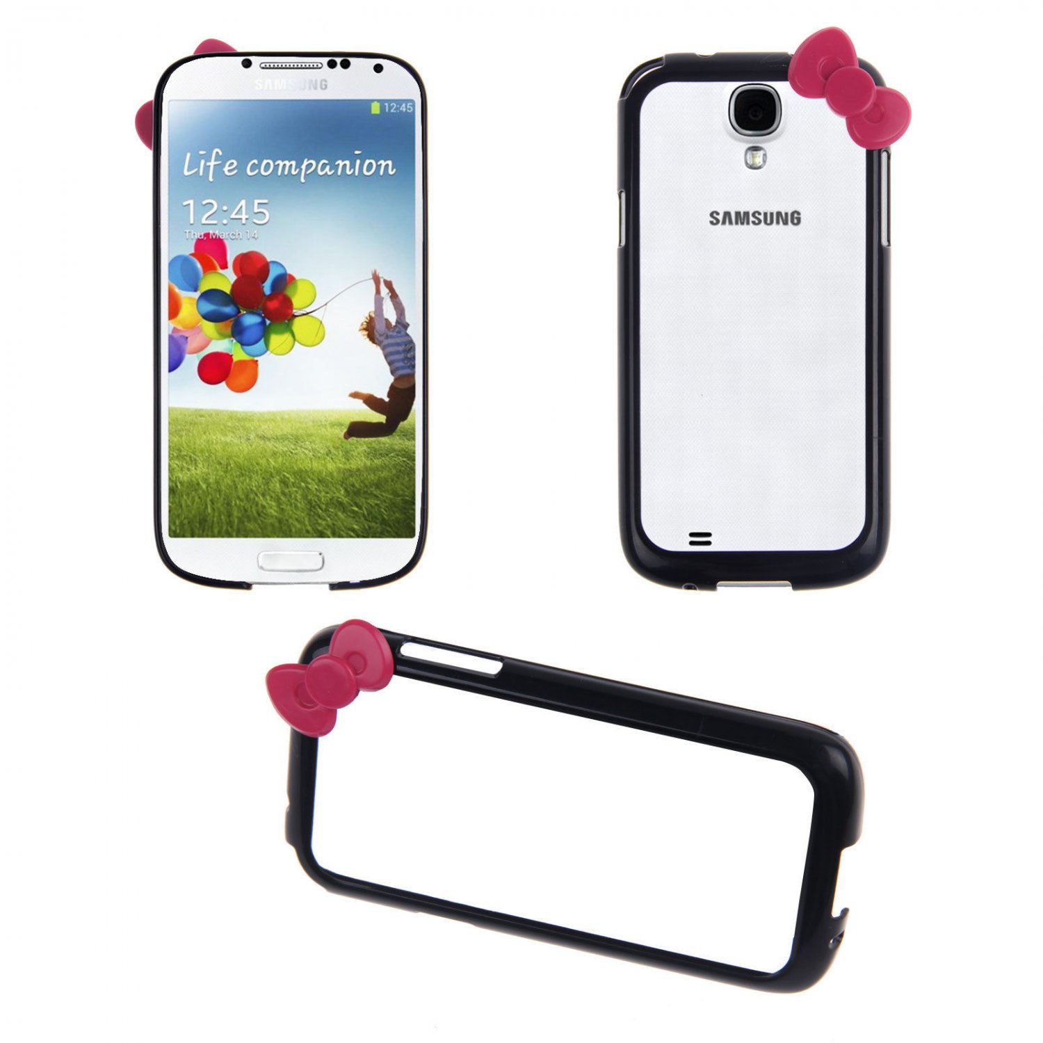 Bowknot Hard PC Bumper Frame Cover Case for Samsung Galaxy S4 SIV i9500(COLOR BLACK