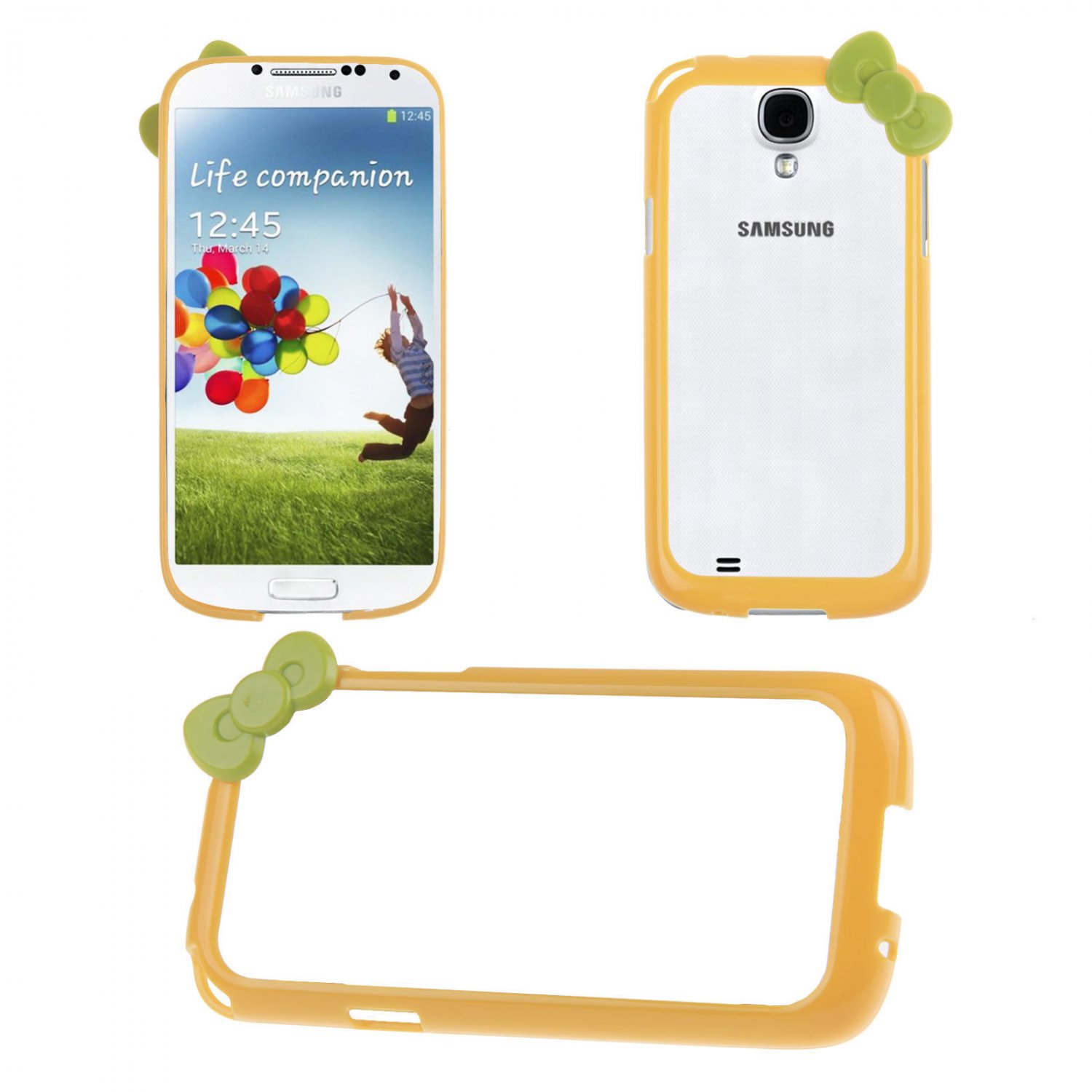 Bowknot Hard PC Bumper Frame Cover Case for Samsung Galaxy S4 SIV i9500(COLOR YELLOW