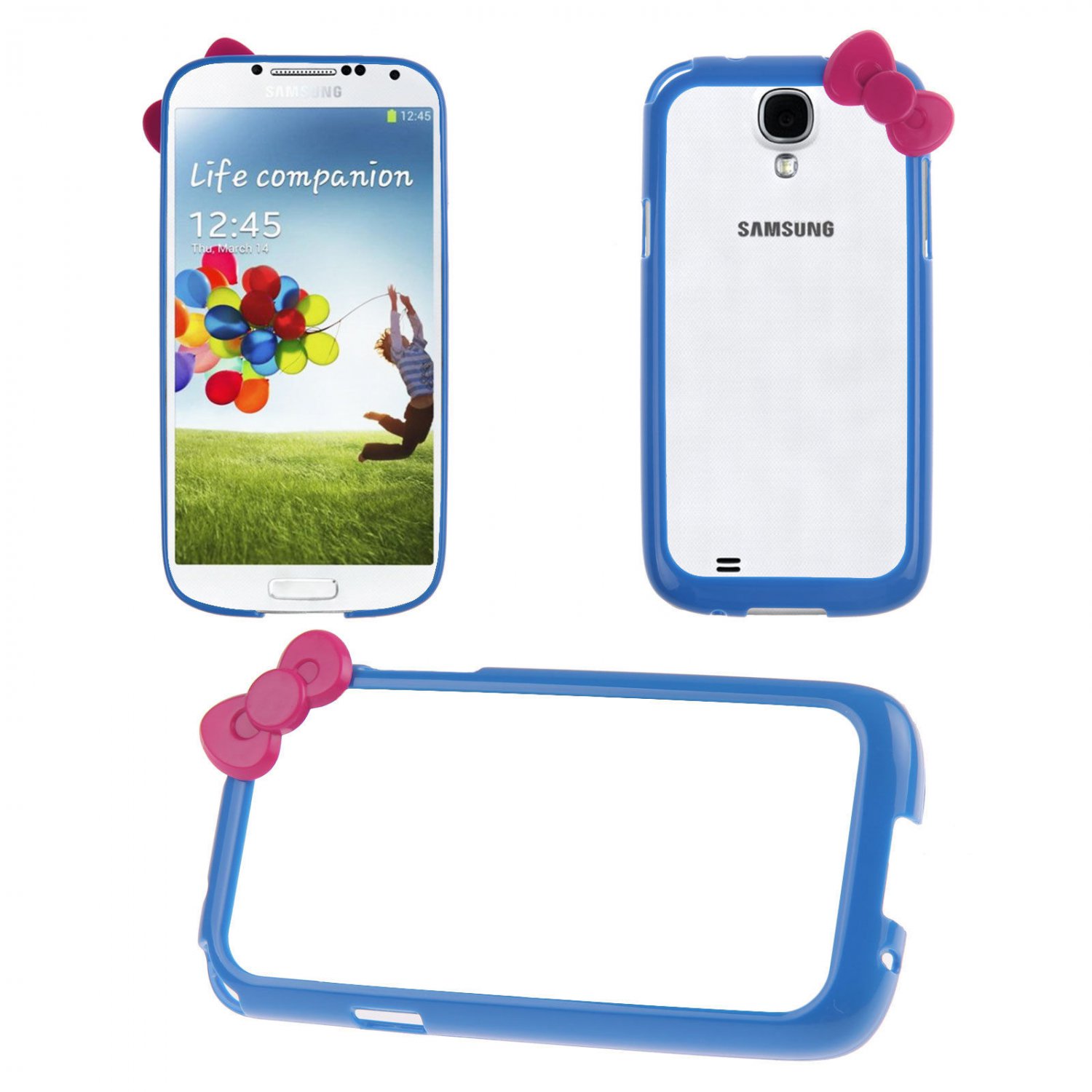 Bowknot Hard PC Bumper Frame Cover Case for Samsung Galaxy S4 SIV i9500(COLOR DARK BLUE