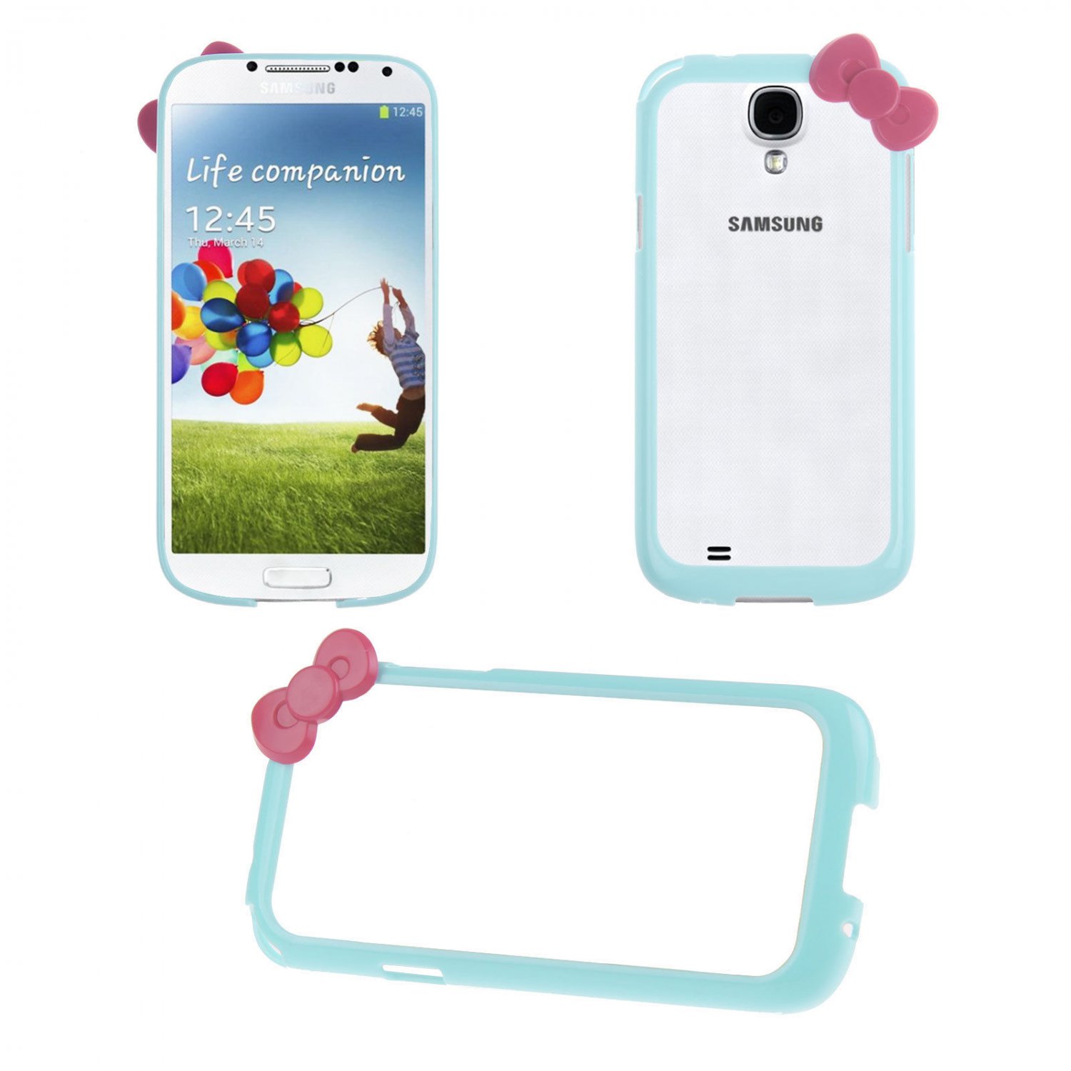 Bowknot Hard PC Bumper Frame Cover Case for Samsung Galaxy S4 SIV i9500(COLOR LIGHT BLUE