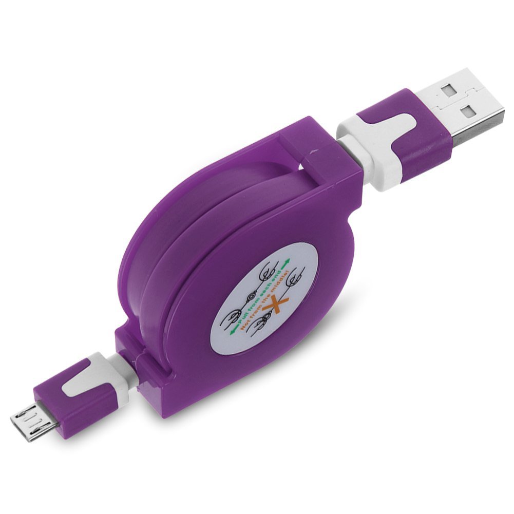 Retractable Micro USB Charger Charging Sync Data Cable for Android Smart Phones( COLOR PURPLE