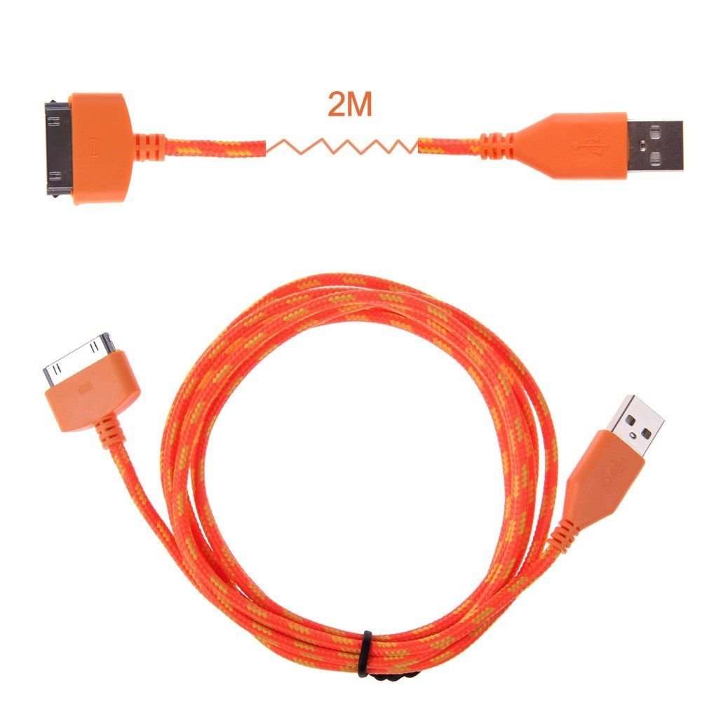 2M Braided USB Sync Data Charging Charge Cable Cord for iPhone 4 4G 4S iPod( COLOR ORANGE