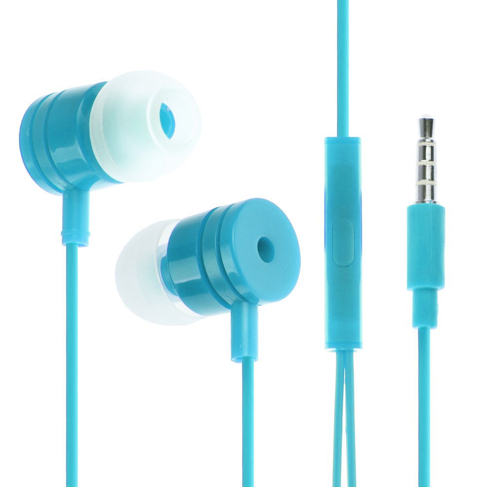 3.5mm In Ear Headphone Earphone Headset Earbud + Mic for iPhone iPod Samsung PC(COLOR LIGHT BLUE