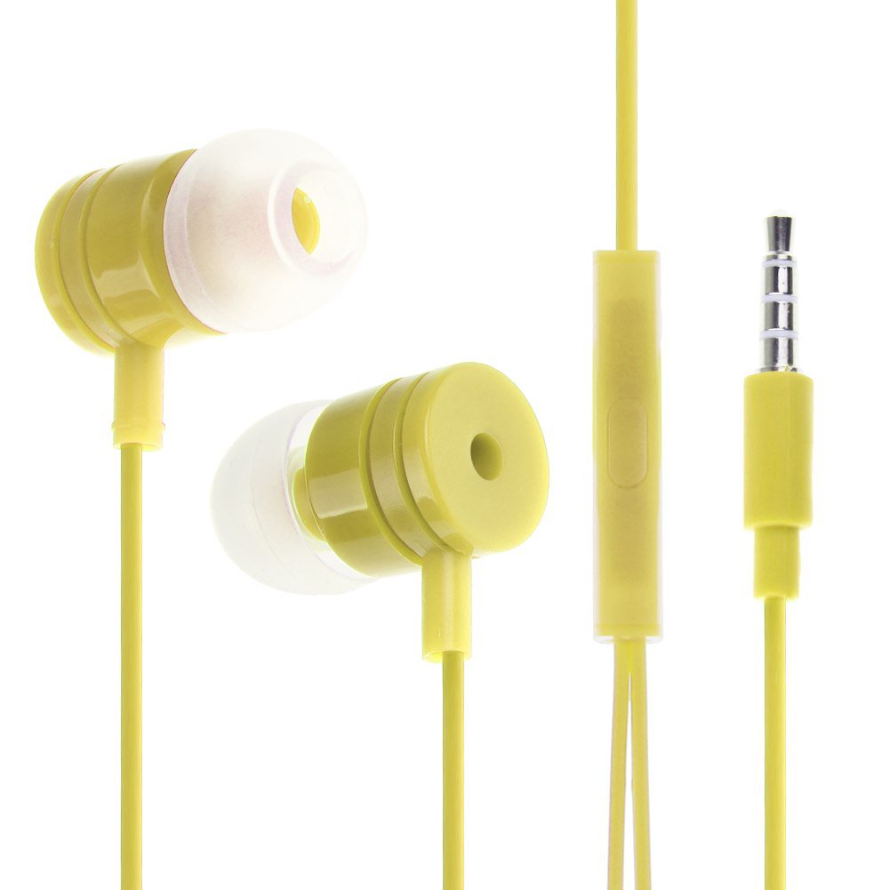 3.5mm In Ear Headphone Earphone Headset Earbud + Mic for iPhone iPod Samsung PC(COLOR YELLOW