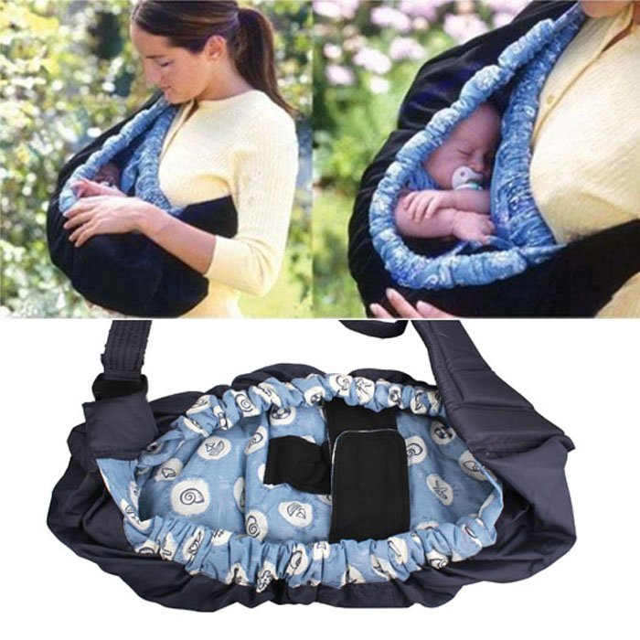 Baby Newborn Infant Adjustable Carrier Sling Wrap Rider Cotton Backpack (blue flower)