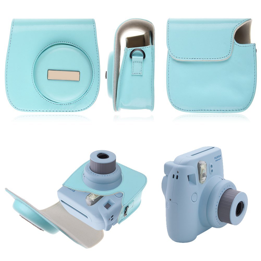 PU LEATHER CAMERA CASE COVER SHOULDER BAG For Fuji Fujifilm Instax Mini8(color blue