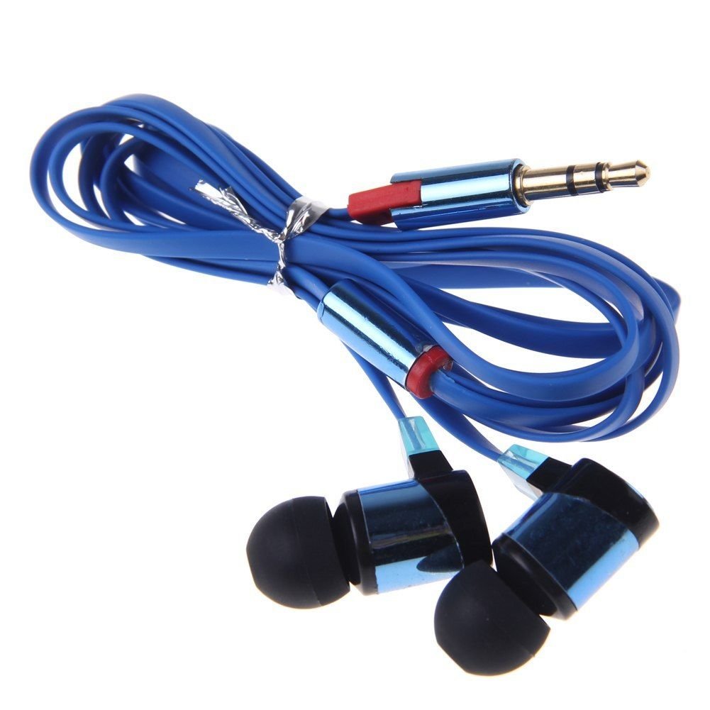 3.5mm In Ear Headphone Earphone Headset Earbud Flat Cable fr iPhone iPod Samsung(color blue
