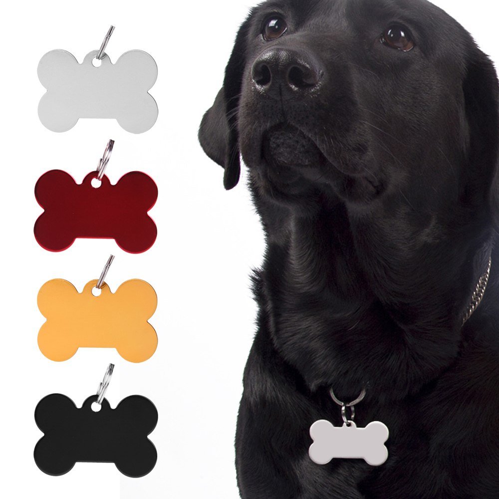1X Engravable Custom Personalized Pet ID Tags Dog Cat Animal Name Bone Tag w/ Ring