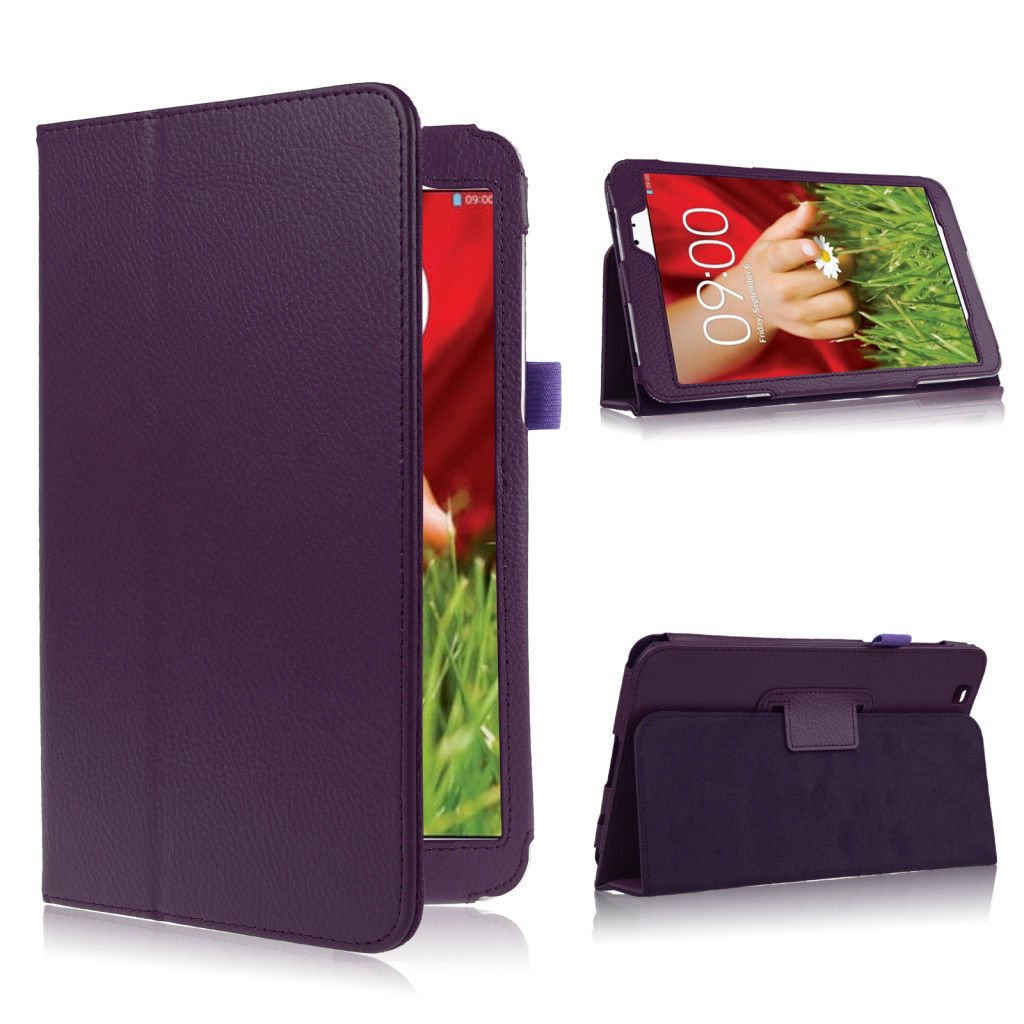 Folding Folio PU Leather Case Cover w/ Stand for LG G Pad 8.3" V500 Tablet PC (color purple