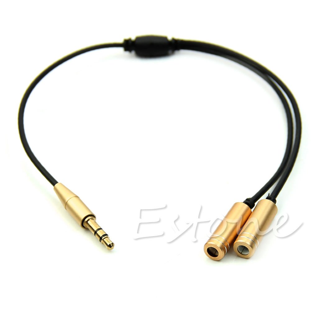 3.5mm 1 Male To 2 Dual Female Earphone Headphone Y Splitter Audio Cable Adapter(COLOR GOLD