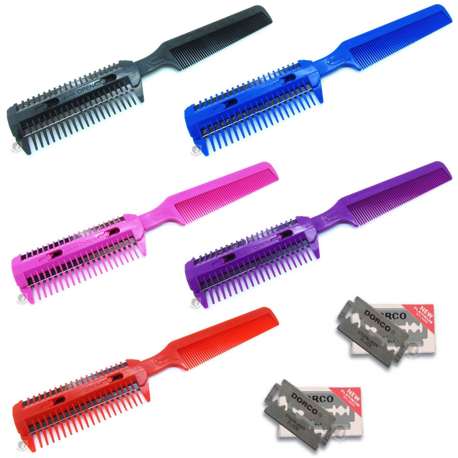 2X Salon Hairdressing Razor Comb - Hair Scissor Cut Thinning Feathering + 10 Blades