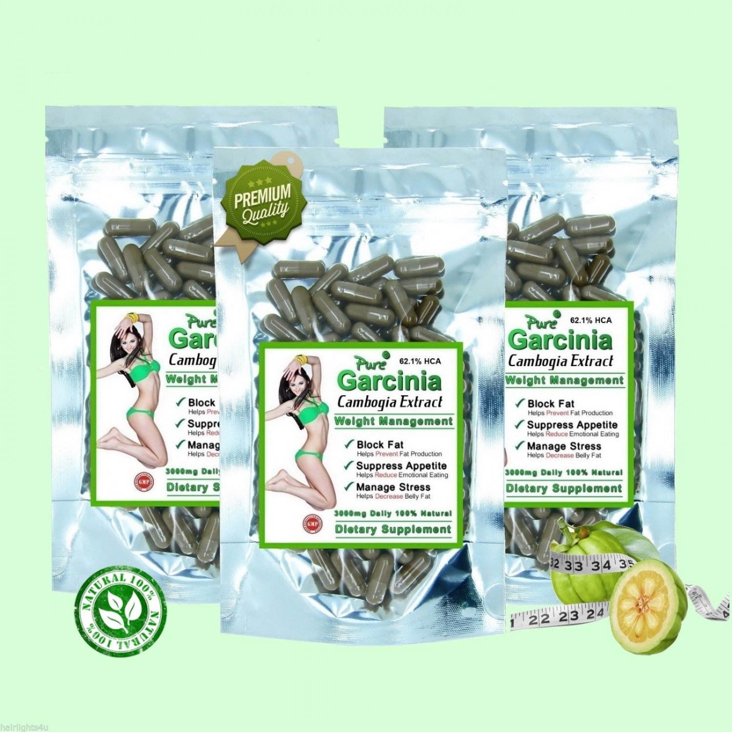 Pure Garcinia Cambogia Capsules Weight Loss Diet 62.1% HCA (Capsules 1000 wholesale container