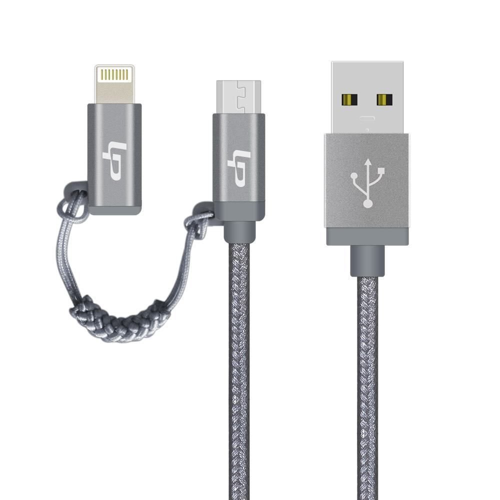 Apple MFI 2 In 1 Lightning Micro USB Sync Date Charger Braided Aluminum cable (color gray
