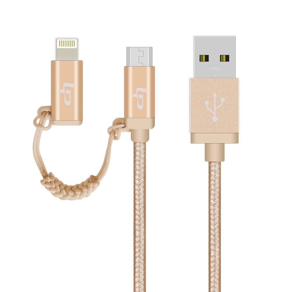 Apple MFI 2 In 1 Lightning Micro USB Sync Date Charger Braided Aluminum cable (color golden