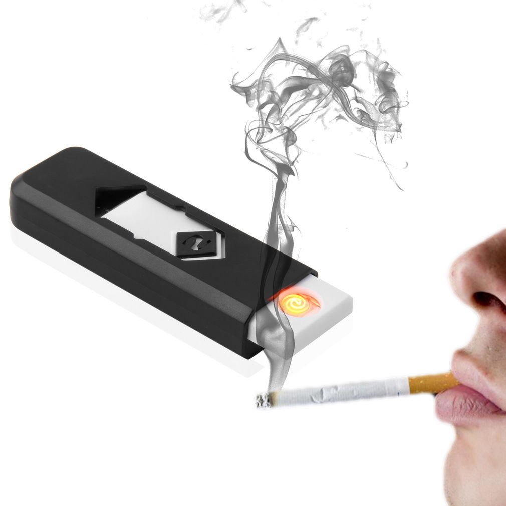 USB Electronic Rechargeable Battery Flameless Cigar Cigarette Lighter Black