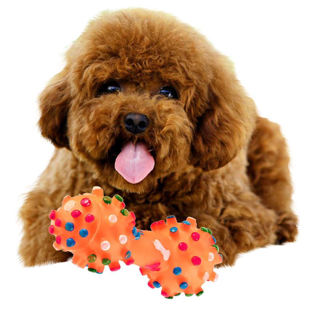 Pet Dog Cat Puppy Color Sound Polka Dot Squeaky Rubber Dumbbell Chewing Toys