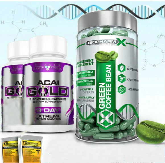 GREEN COFFEE BEAN EXTRACT + 2 ACAI GOLD- STRONGEST SLIMMING / DIET + DETOX PILLS