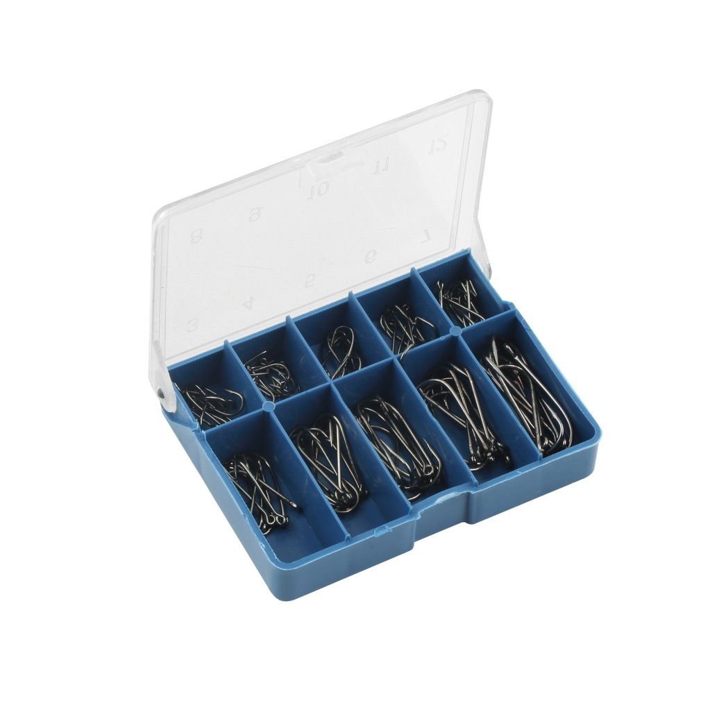 100 Pcs 10 Sizes 3# - 12# Black Silver Fishing Hooks With Carry Box