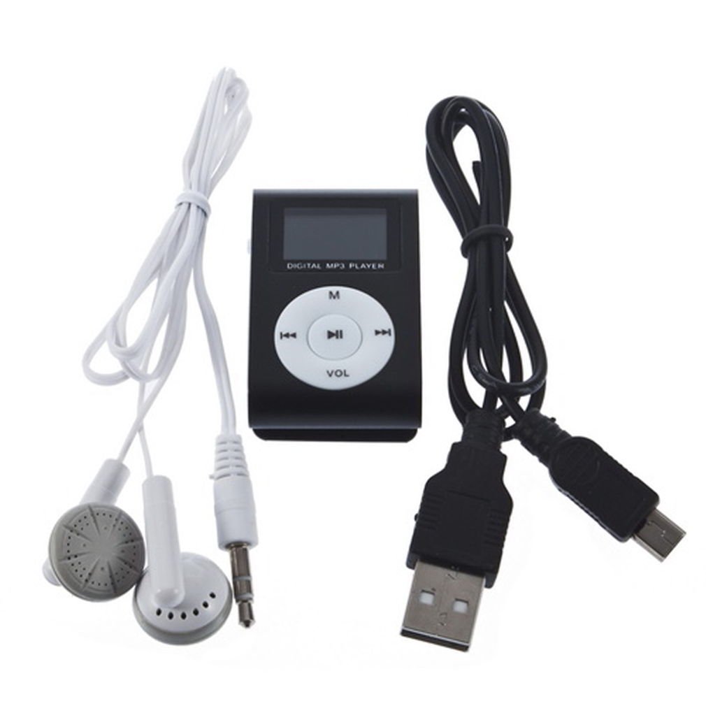 USB Metal Clip MP3 Player LCD Screen Support 4/8/16G Micro SD/TF Card Black SW3