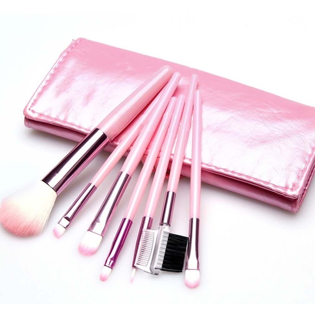 7 pcs Makeup Brushes Set Foundation Eyeshadow Eyeliner Blusher Leather Case GGT6