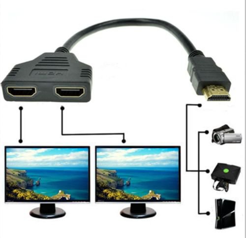 HDMI 2 Split Double Signal Adapter Convert Cable for Sending Video to TV HDTV V1