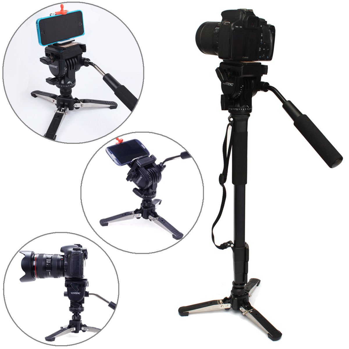 YUNTENG VCT-288 Camera Monopod + Fluid Pan Head + Unipod Holder For DSLR Camera VW2