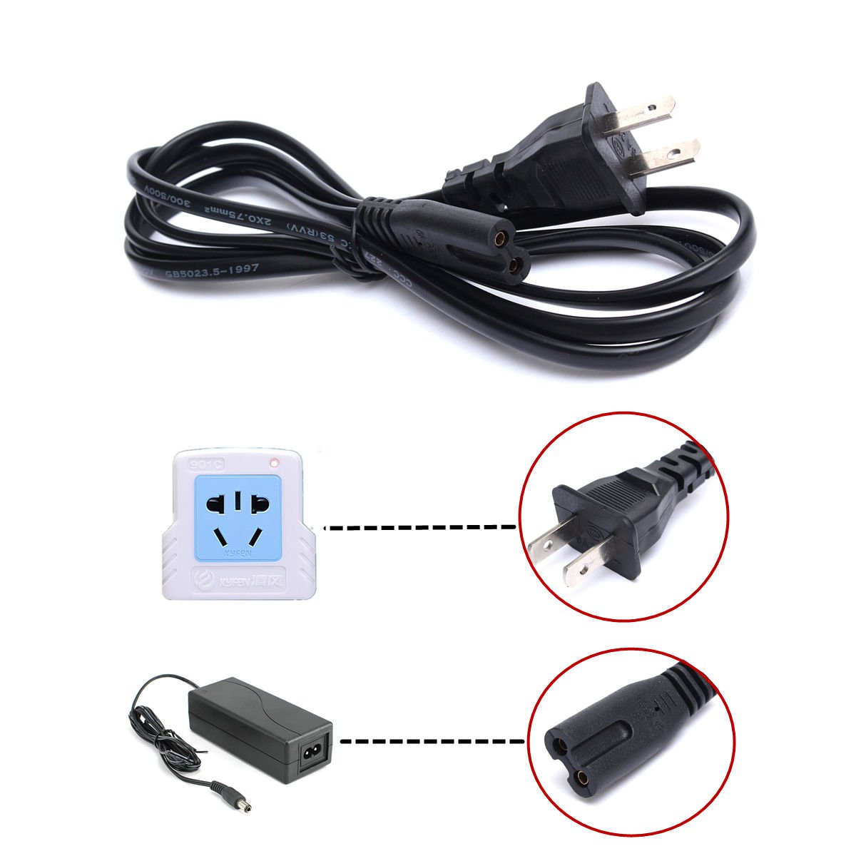 2-Prong AC Power Cord Cable Lead For HP Deskjet Printer Scanner Adapter US Plug VW5