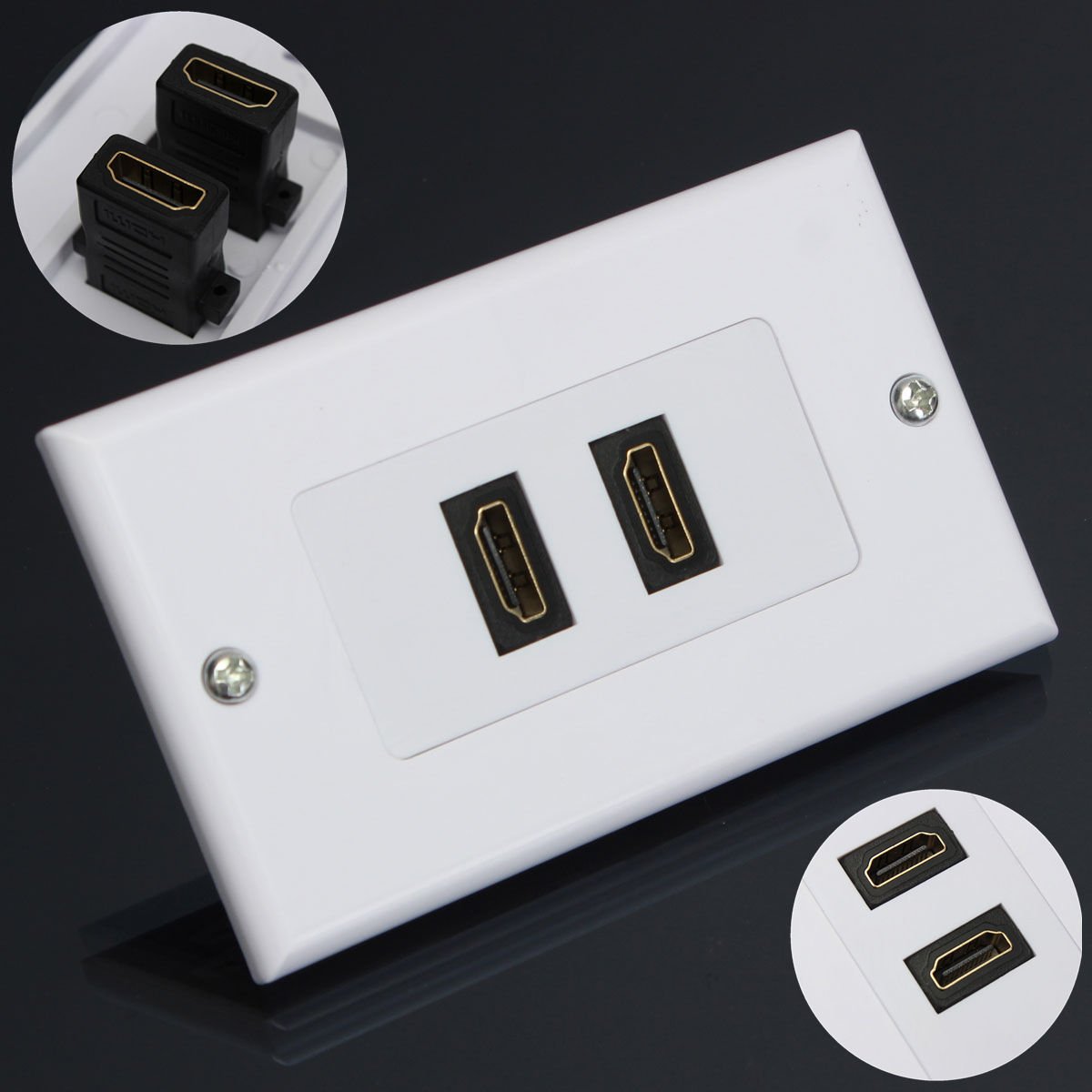 2-Port HDMI Wall Face Plate Panel Cover Coupler Outlet Extender 3D 1080P White VW7