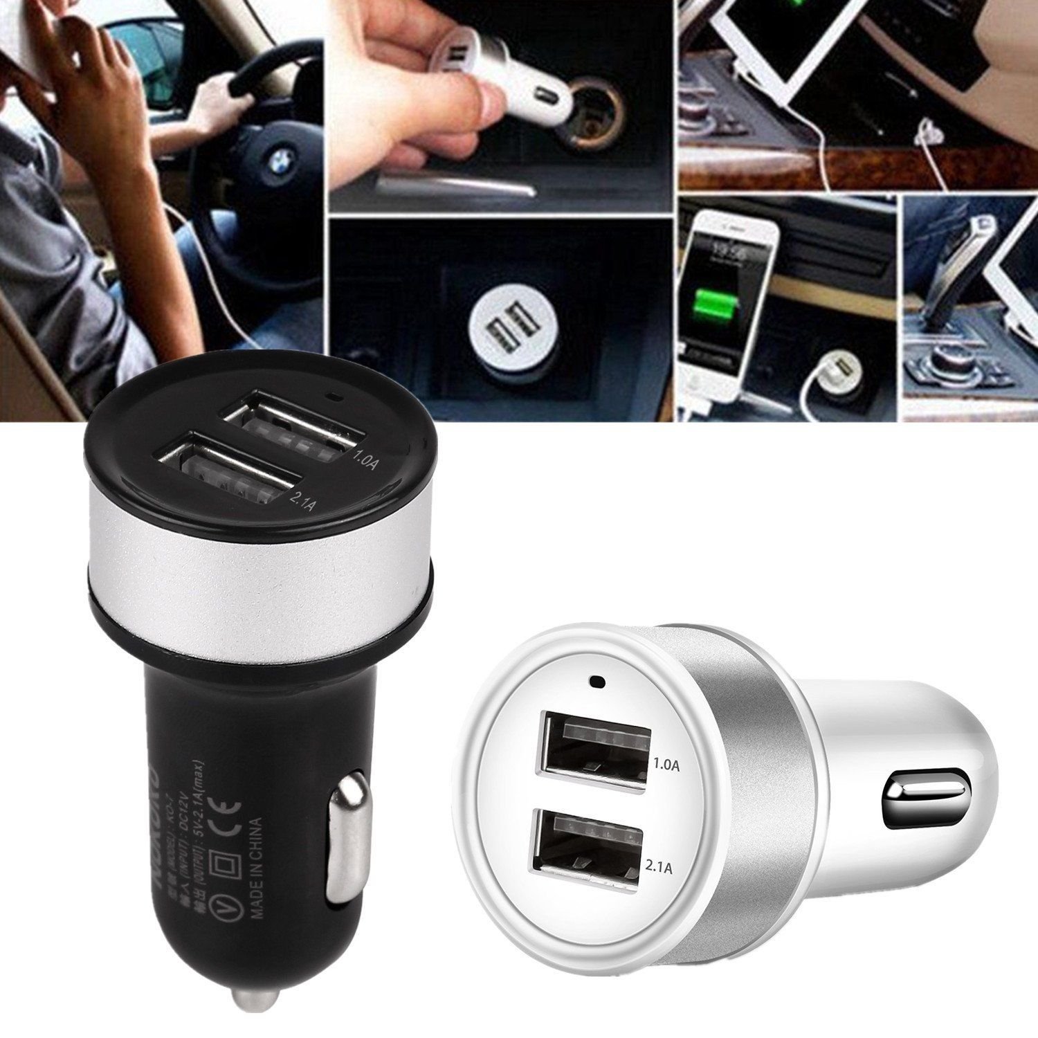 Dual 2 Port USB 5V 2.1A 1A Car Charger Adapter For iPhone 6 7 Plus Samsung DC12V