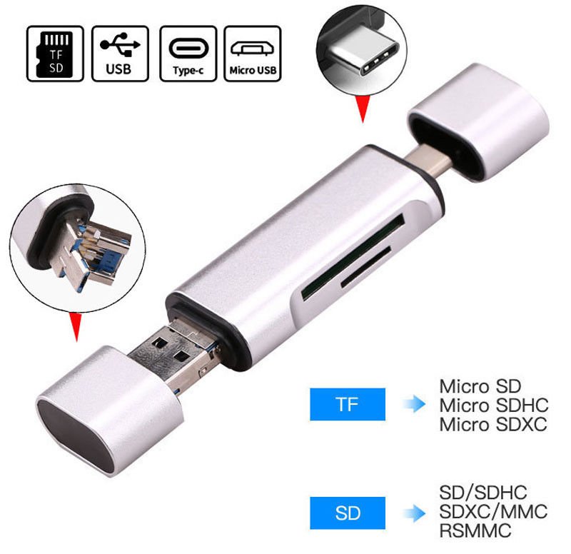 5 In 1 USB 3.1 Type C SD TF Micro SD Card Reader USB C Micro USB Android Phone