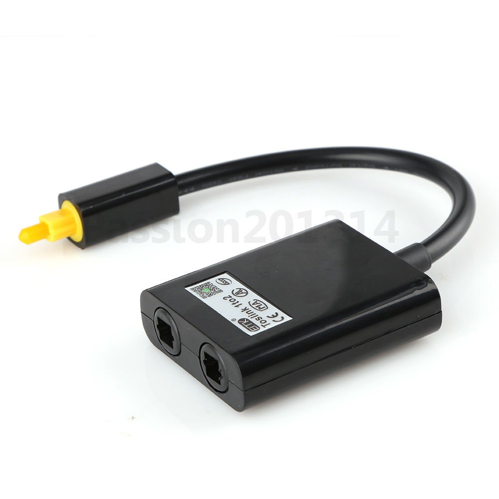 Dual Port Toslink Digital Optical Adapter Splitter Fiber Audio Cable 1 In 2 Out