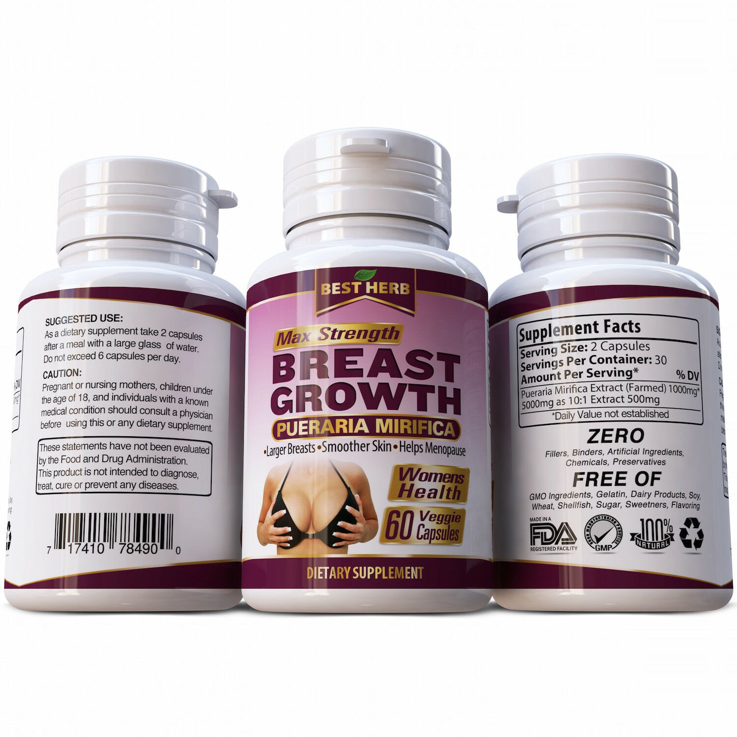 180 Capsules Pills Pueraria Mirifica Breast Growth Bust Enlargement 5000mg ...