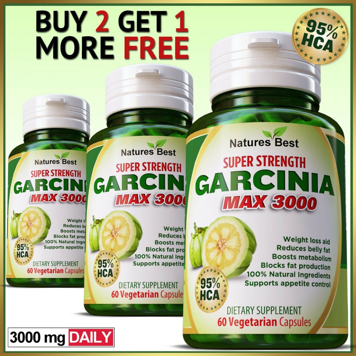 95 Hca Garcinia Cambogia 3000mg Daily Weight Loss Diet Slim Capsules Strongest 5914
