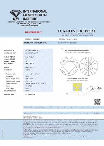 0.32 ct IGI Certified E VS2 Round Brilliant Natural Loose Diamond New