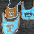 Lot of 3 baby boy or girl orange Volunteers Tennessee bibs one size fits all