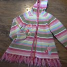 Girl's pink,yellow,green striped hooded long sleeve knitted sweater jacket size 6