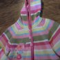 Girl's pink,yellow,green striped hooded long sleeve knitted sweater jacket size 6