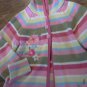 Girl's pink,yellow,green striped hooded long sleeve knitted sweater jacket size 6
