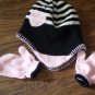 Toddler girl's black and pink hat and mitten set size one size