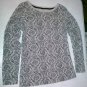 Hanes Active Style Womens Long Sleeve Brown/Black/White Damask Print Shirt