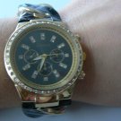Geneva Quartz Watch with Diamonds Strips - Black / Gold