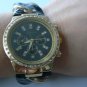 Geneva Quartz Watch with Diamonds Strips - Black / Gold