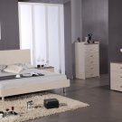 Deluxe High Gloss Beige Bedroom Set With Etched Headboard